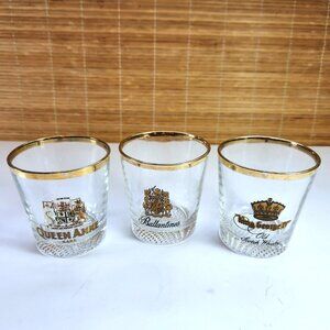 Vintage Rock Glasses lot of 3 King George Queen Anne Ballantine's Scotch Whisky